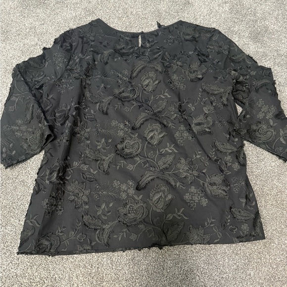 Talbots Black Textured Floral Blouse Sz 14 - Picture 3 of 5